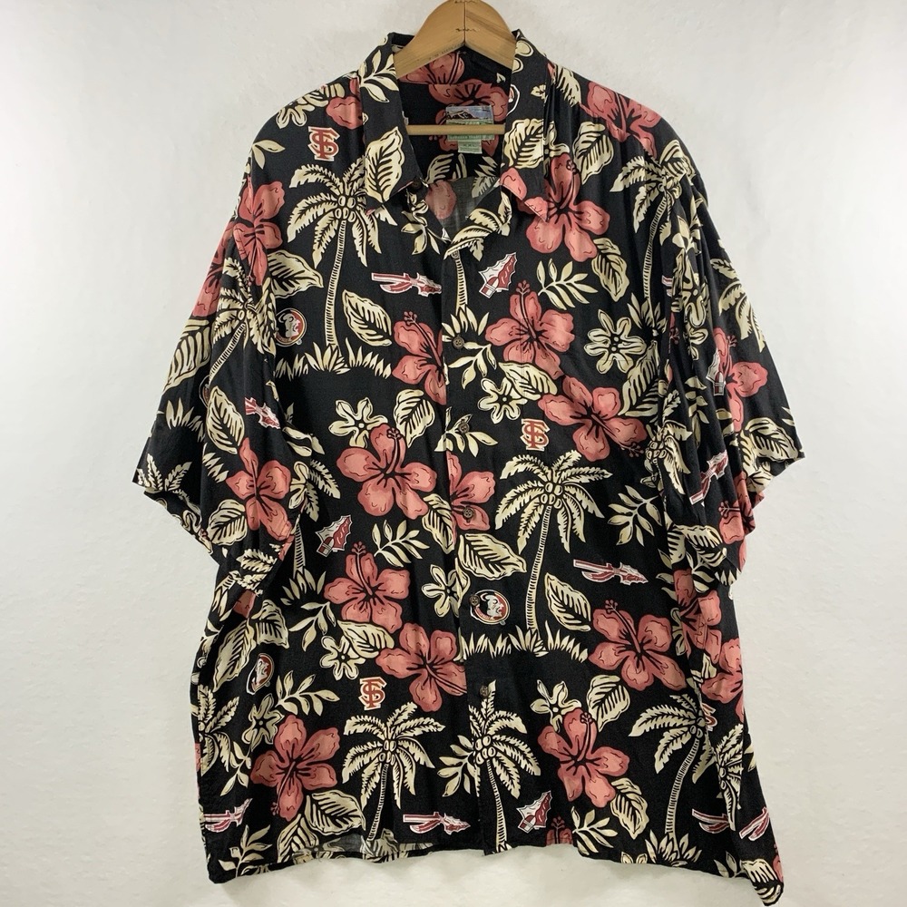 VTG Reyn Spooner Mens FSU Seminoles Hawaiian Shirt XXL Flawed Rayon Aloha Floral
